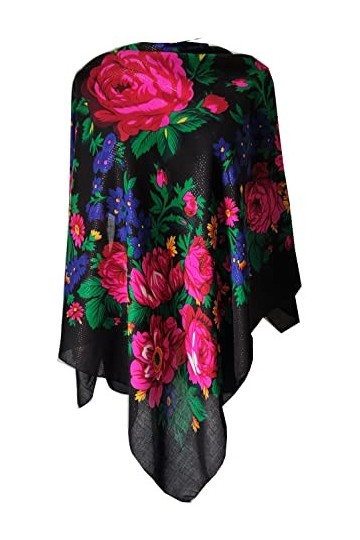 Grande écharpe colorée pour femme Motif floral folk vintage russe slavonique, Noir