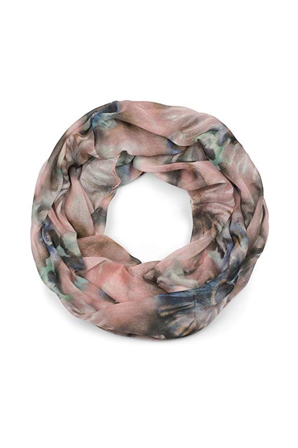 styleBREAKER Echarpe légère à boucles pour femmes avec motif de fleurs en batik aquarellé, écharpe tube, foulard 01016200, co