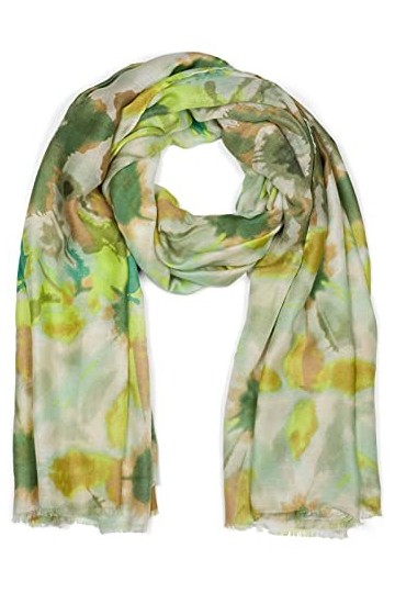 styleBREAKER Echarpe pour femmes avec motif de fleurs batik colorées et courtes franges, écharpe légère, étole 01016212, coul