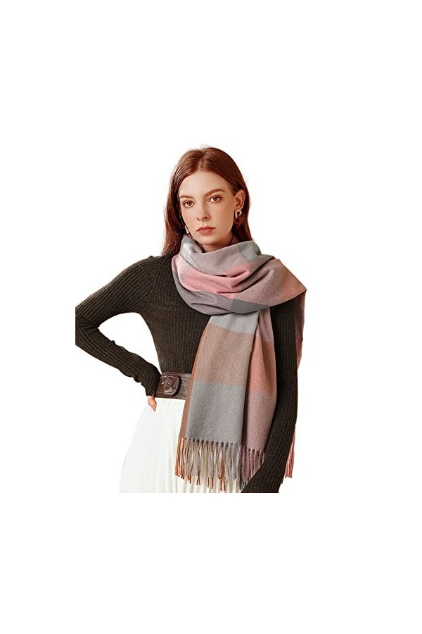 Adicloz Écharpe Femme Cachemire Hiver Chaud, Pashmina Châle Grandes Femmes Plaid Glands Foulard , Écharpe Châle Tricolore Fem