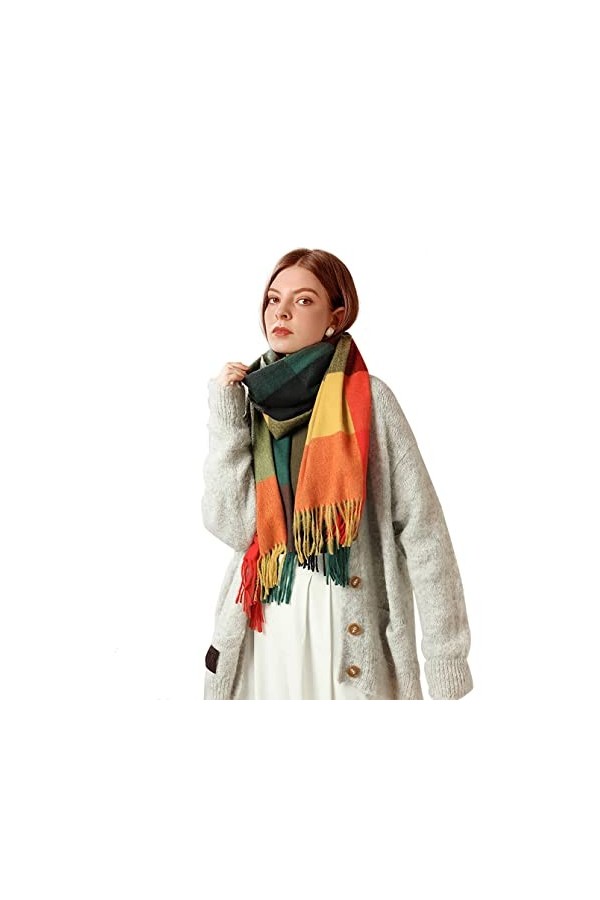 Adicloz Écharpe Femme Cachemire Hiver Chaud, Pashmina Châle Grandes Femmes Plaid Glands Foulard , Écharpe Châle Tricolore Fem