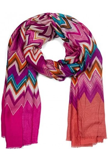styleBREAKER Foulard femme avec motif zigzag coloré, étole multicolore dentelée 01017154, couleur:Rose-Altrose