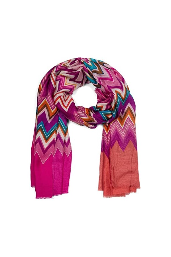 styleBREAKER Foulard femme avec motif zigzag coloré, étole multicolore dentelée 01017154, couleur:Rose-Altrose