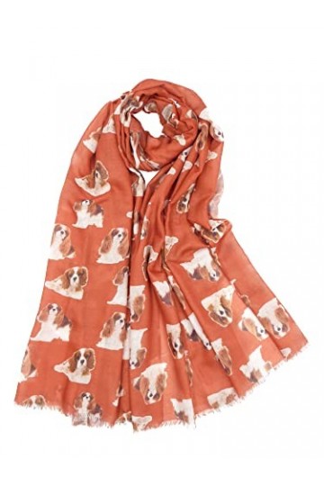 CLAUDIA&JASON Adorable écharpe imprimée Cavalier King Charles Spaniel, Orange, multi
