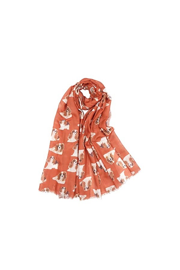 CLAUDIA&JASON Adorable écharpe imprimée Cavalier King Charles Spaniel, Orange, multi