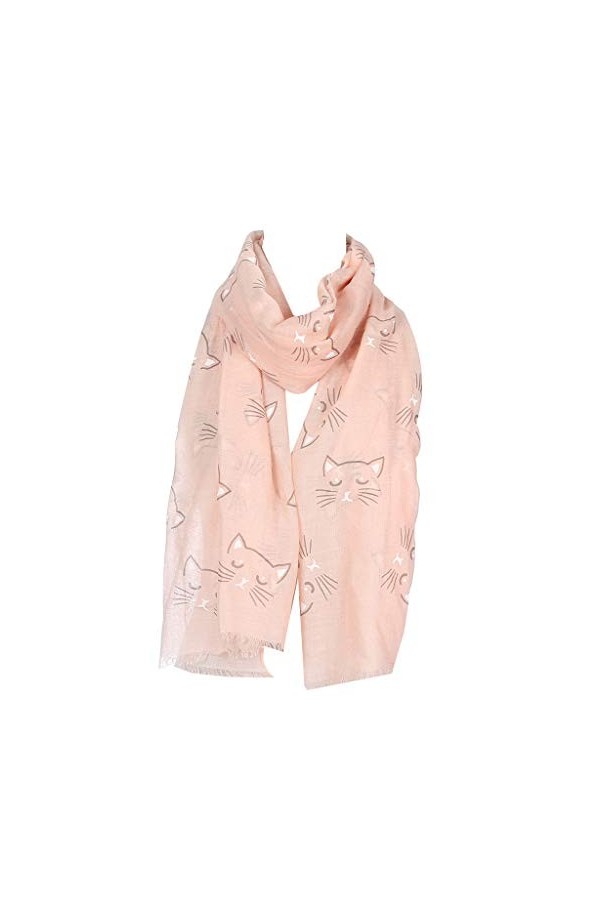 WOWOWO Femmes Volie Mince écharpe châle Dessin animé Mignon Meow Chat imprimé Plage écran Solaire Wrap