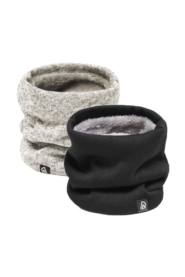 Rayson 2 Pièces Cache-cou Hiver Unisexe Tour de Cou Tricoté Écharpe de Cercle Doublée Polaire Tube Écharpe Tubulaire Foulard 