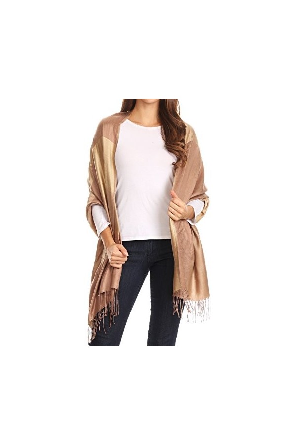 Sakkas 1777 - Nicola Reversible Warm and Soft Unisexe Echarpe Stole Wrap Solid Color-block - Camel - OS
