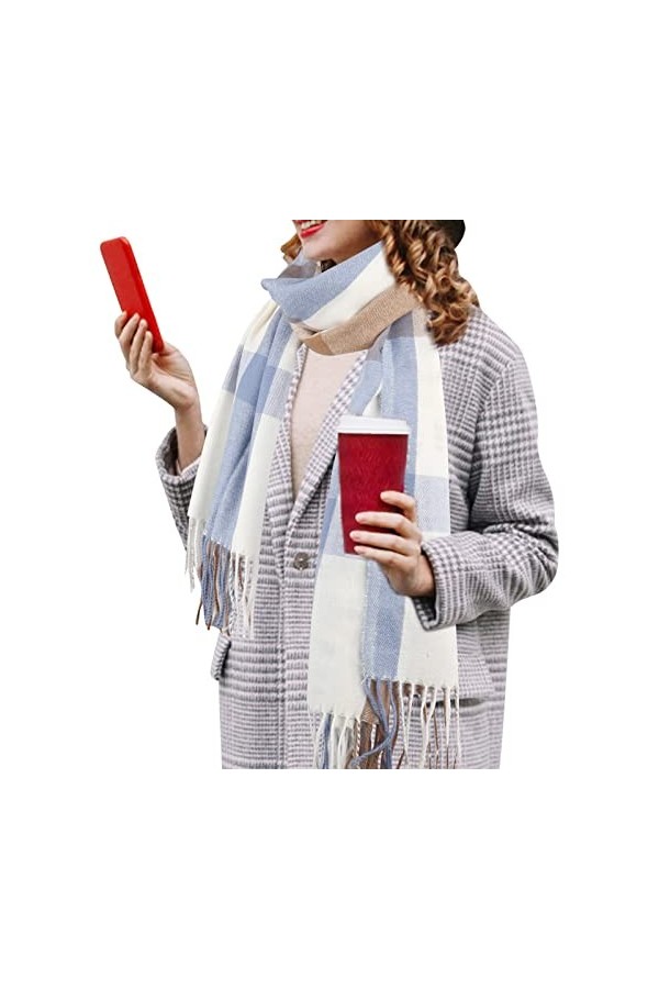 Écharpe Chale Femme Cachemire Chaud Automne Hiver Grand Plaid Tissu Glands Foulard Écharpe Grand Plaid en Laine Acrylique Fou