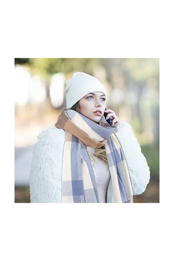 Écharpe Chale Femme Cachemire Chaud Automne Hiver Grand Plaid Tissu Glands Foulard Écharpe Grand Plaid en Laine Acrylique Fou