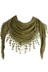 GFM® Tissu jersey Foulard triangle avec dentelle et pompons -Vert olive- TRI-PLN-GHJTN 