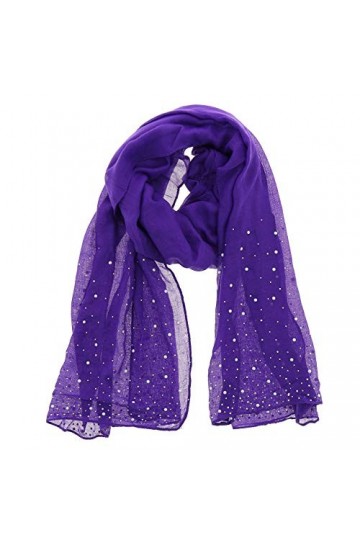 FASHIONGEN - Echarpe femme douce imitation coton, perles et strass, LEIA - Violet