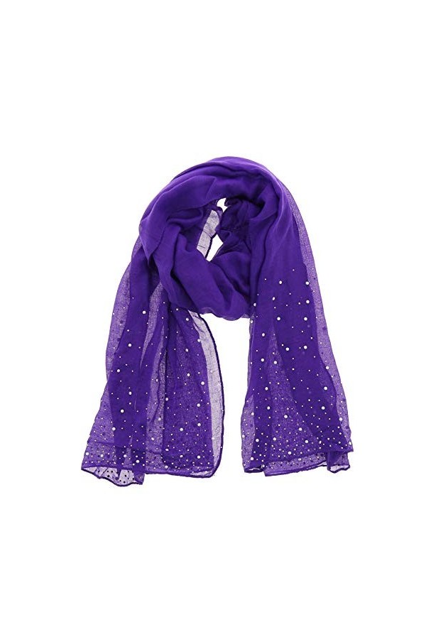 FASHIONGEN - Echarpe femme douce imitation coton, perles et strass, LEIA - Violet