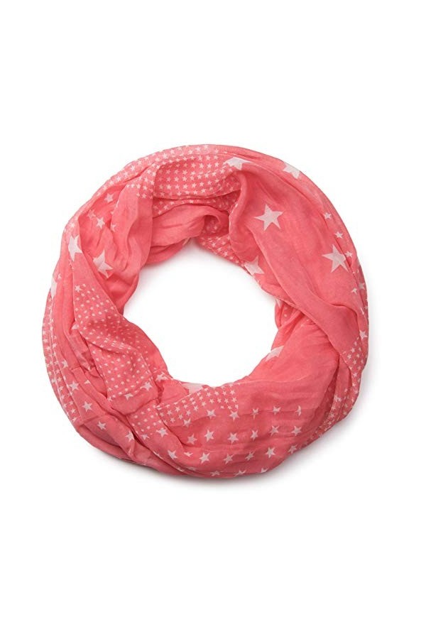 styleBREAKER motif étoiles tube de boucle foulard, soyeuse, femme 01016088, couleur:corail-blanc