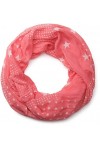 styleBREAKER motif étoiles tube de boucle foulard, soyeuse, femme 01016088, couleur:corail-blanc