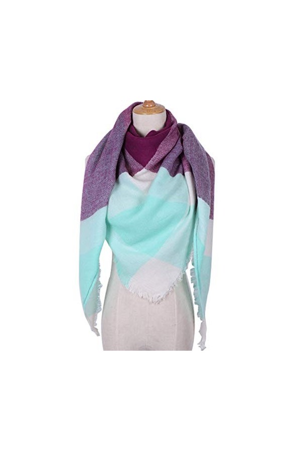 Rokmym Écharpe à carreaux, pour femme, taille XXL, motif écossais, à franges, forme carrée - Multicolore - Taille Unique …