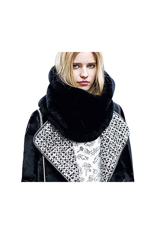 Femmes Écharpe Tube Hiver Automne Foulard Snood Fausse Fourrure Epais Thermique Tour de Cou Tubulaire Doux Cache-cou Cache-ne