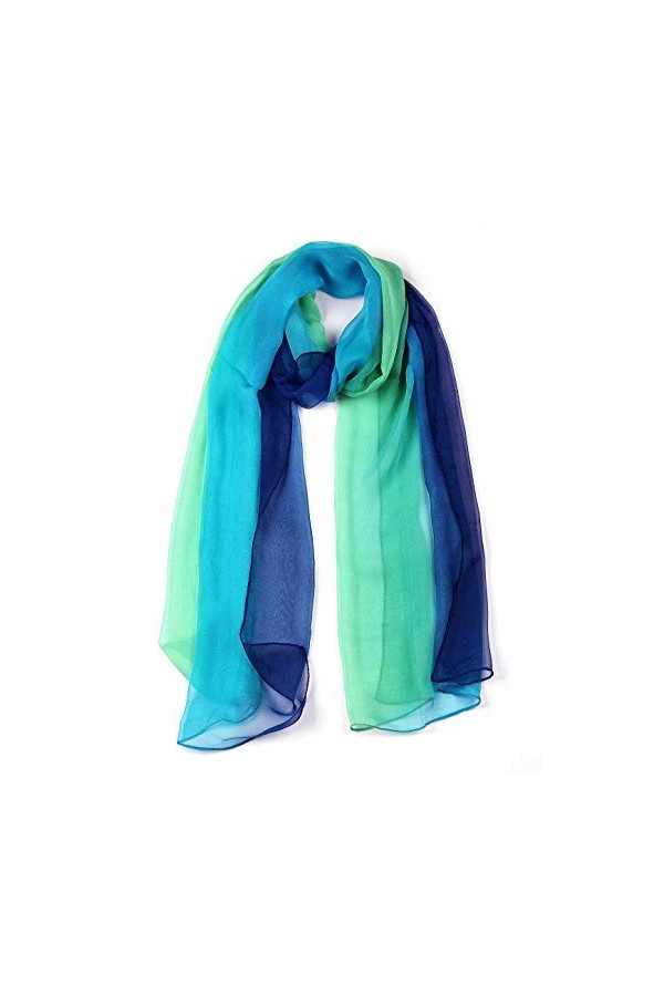 sourcing map Long Chiffon Poids léger Pente Couleur Écharpe Femmes Bleu vert Taille unique