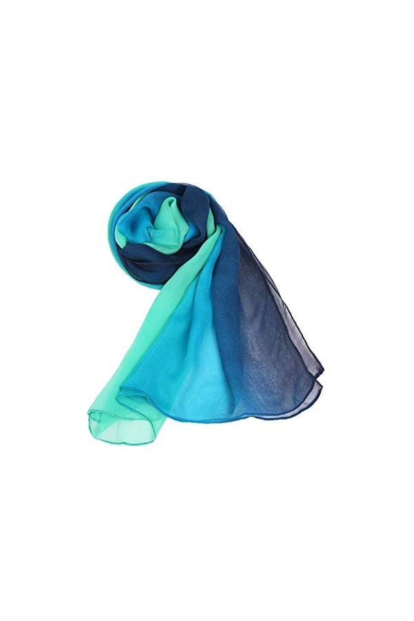 sourcing map Long Chiffon Poids léger Pente Couleur Écharpe Femmes Bleu vert Taille unique