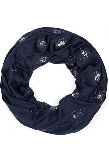 styleBREAKER: snood rond avec strass et paillettes, écharpe, tissu, femmes 01017075, couleur:Bleu foncé