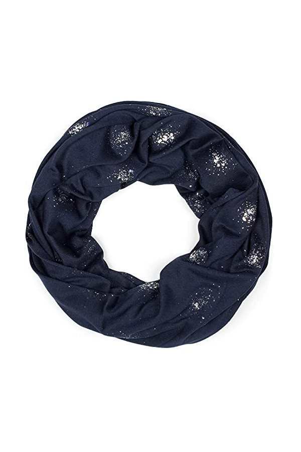 styleBREAKER: snood rond avec strass et paillettes, écharpe, tissu, femmes 01017075, couleur:Bleu foncé