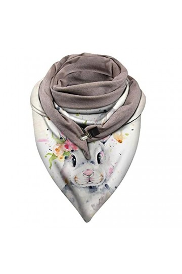 Wlabe Écharpe dhiver pour femme - Avec bouton - Triangle Shawl - Automne - Hiver - Imprimé animal Lapin - Foulard