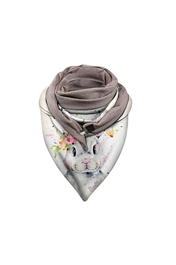 Wlabe Écharpe dhiver pour femme - Avec bouton - Triangle Shawl - Automne - Hiver - Imprimé animal Lapin - Foulard