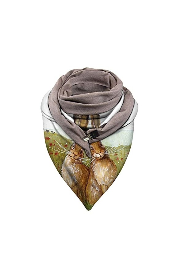 Wlabe Écharpe dhiver pour femme - Avec bouton - Triangle Shawl - Automne - Hiver - Imprimé animal Lapin - Foulard