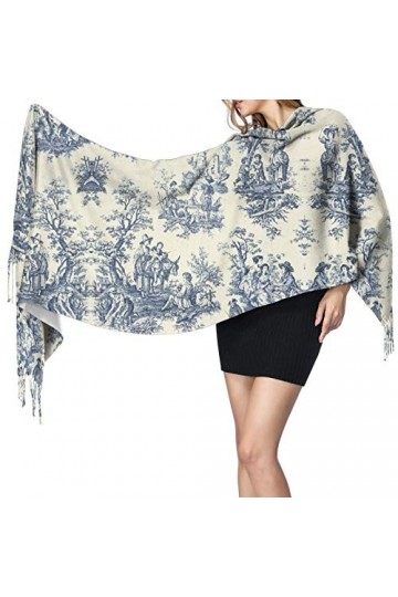Toile de Jouy Papier peint pour femme - Écharpe dhiver tendance - Toucher cachemire - Châle pashmina - Couverture douce et c