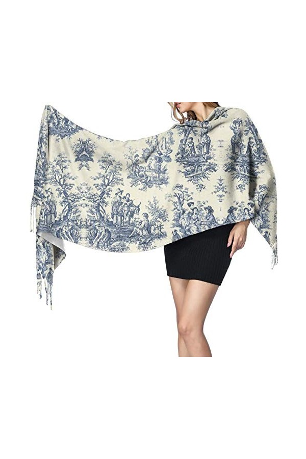 Toile de Jouy Papier peint pour femme - Écharpe dhiver tendance - Toucher cachemire - Châle pashmina - Couverture douce et c