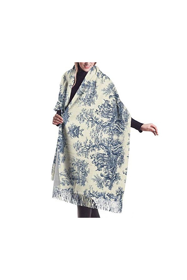 Toile de Jouy Papier peint pour femme - Écharpe dhiver tendance - Toucher cachemire - Châle pashmina - Couverture douce et c