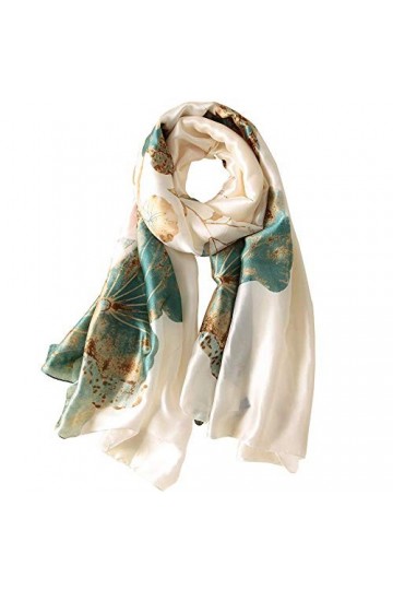Écharpe en soie Silk Scarf Women Chiffon Shawl Lotus Scarf White Neckerchief Long Head Wrap Thin Green Scarf Beach Women Hija