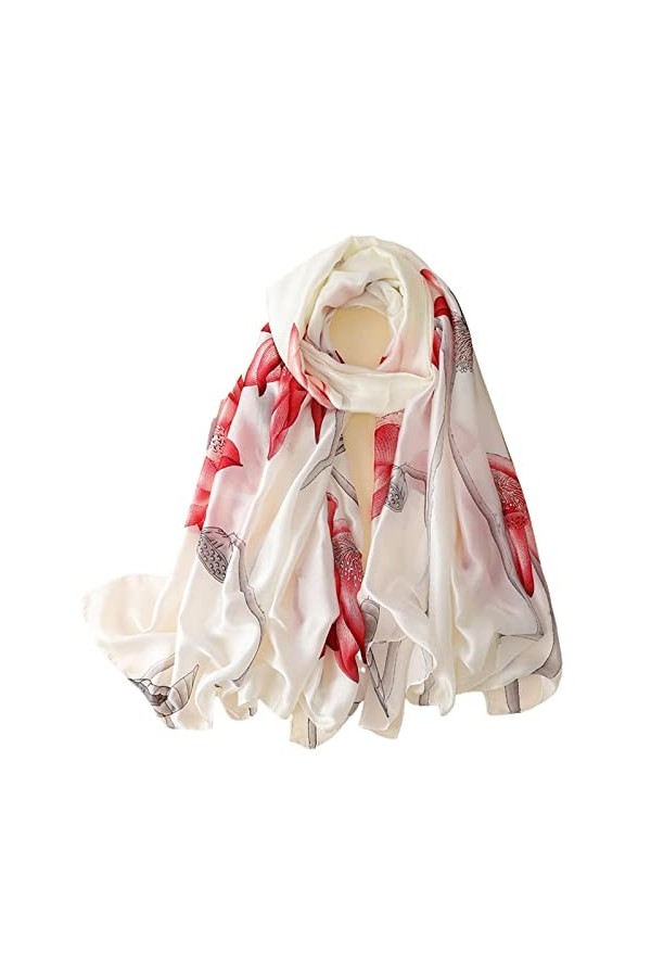 Écharpe en soie Silk Scarf Women Chiffon Shawl Lotus Scarf White Neckerchief Long Head Wrap Thin Green Scarf Beach Women Hija