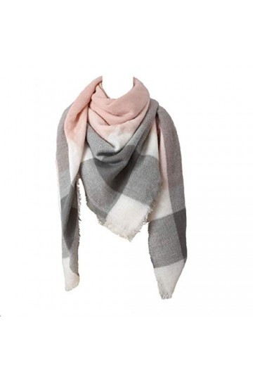 MAKFORT Écharpe pour femme automne hiver grande taille à carreaux avec franges XXL pour femme Rose/gris/bleu 140 x 140 cm - -