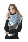 MAKFORT Écharpe pour femme automne hiver grande taille à carreaux avec franges XXL pour femme Rose/gris/bleu 140 x 140 cm - -