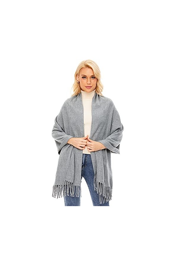 PLIKSUVER Grande Écharpe Dhiver pour Femme Écharpe de Couleur Unie Écharpe à Franges Élégante et Douce Écharpe Longue Chaude