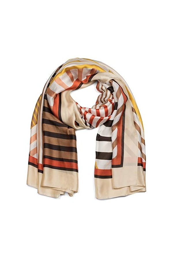 styleBREAKER Écharpe pour dames, légère et soyeuse avec des surfaces géométriques rayées, étole printemps-été, foulard, échar