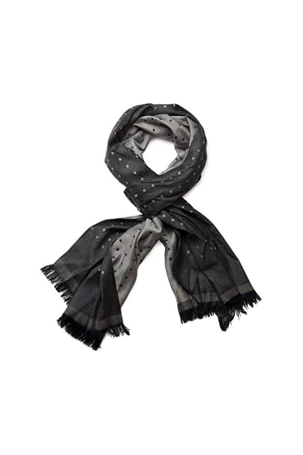 styleBREAKER Élégante écharpe douce avec des franges et un motif raffiné à losanges 01018051, couleur:Noir-gris