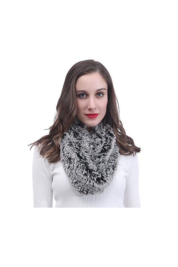 Lina & Lily Écharpe Tube Snood pour Femme en Fourrure Synthétique Noir et Blanc 