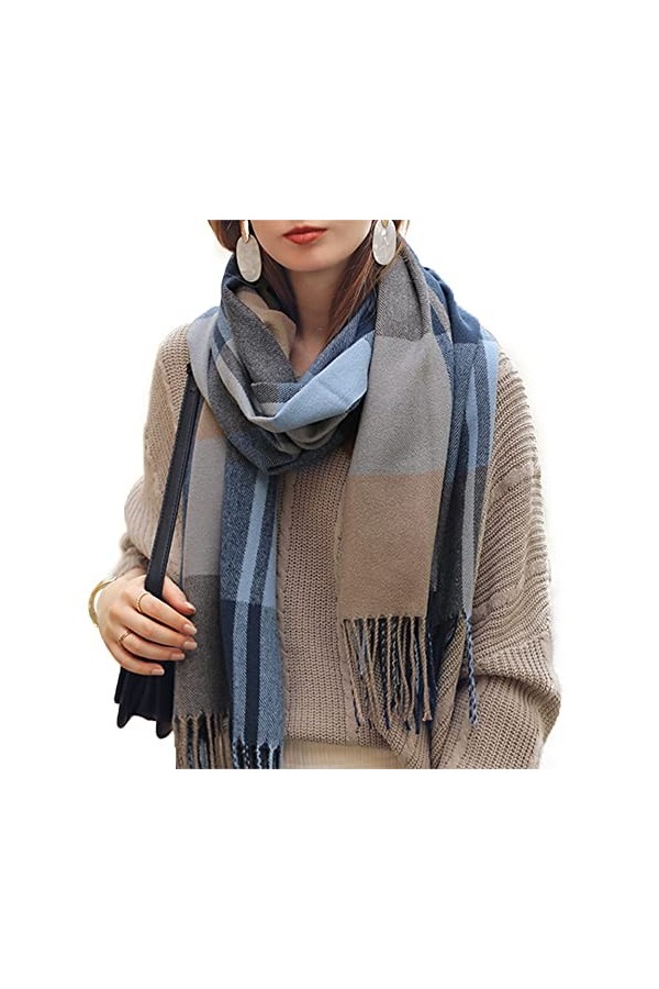 Bakicey Femme châle écharpe Fille étole Foulard, Pashmina Echarpe a Carreaux Laine Mode Etole Plaid Foulard Oversize Shawl Ca