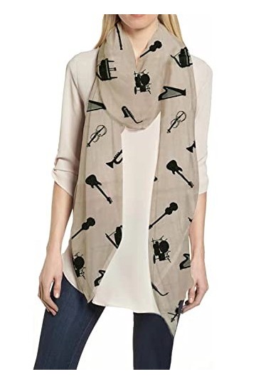 Lina & Lily Écharpe Châle Foulard Femme Bufanda Imprimé Instruments de Musique Beige 