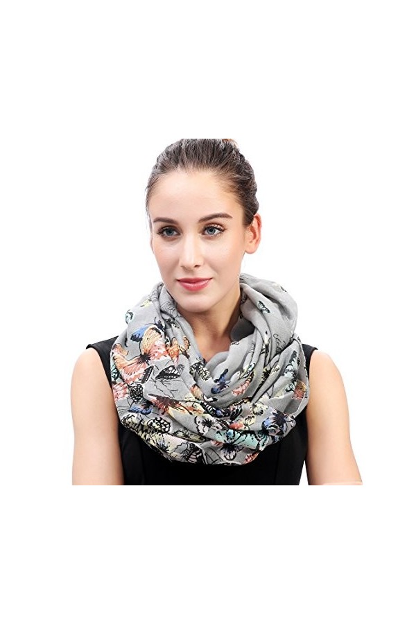 Lina & Lily écharpe tube snood à motif papillon Gris 
