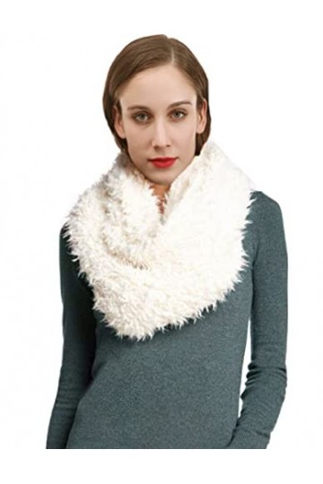 Lina & Lily Écharpe Tube Snood en Fausse Fourrure pour Femme Hiver Blanc 