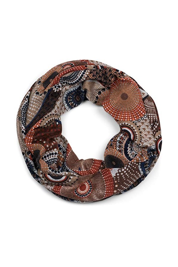 styleBREAKER snood rond tricoté avec imprimés de style ethnique africain, écharpe, femme 01017042, couleur:Marron-Beige-Orang