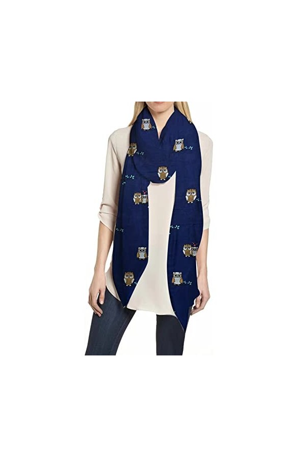 Lina & Lily Écharpe Foulard pour Femme Imprimé Chouette Animal Marine 