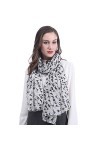 Lina & Lily Écharpe Foulard pour Femme Imprimé Oiseau Blanc
