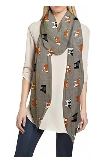 Lina & Lily Écharpe Foulard pour Femme Imprimé Bovins et Vaches Gris 