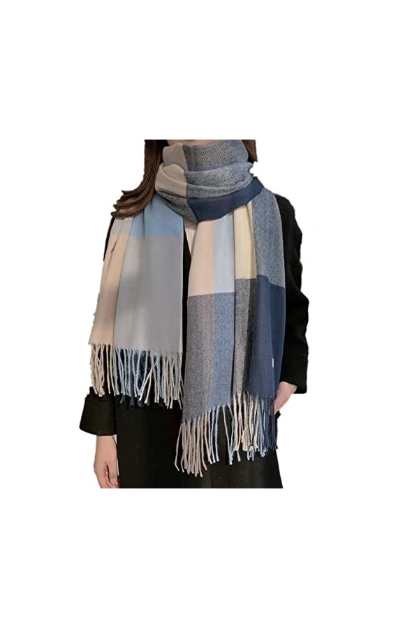 Ikruidy Écharpe dhiver pour femme Châle Long Grand Écharpes Chaudes Réversibles Gland Plaid Couverture Écharpe pour Femmes