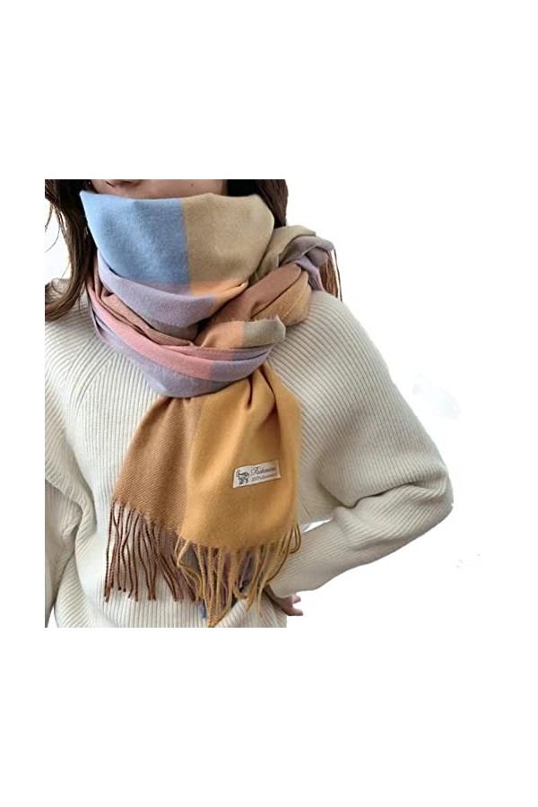 Ikruidy Écharpe dhiver pour femme Châle Long Grand Écharpes Chaudes Réversibles Gland Plaid Couverture Écharpe pour Femmes