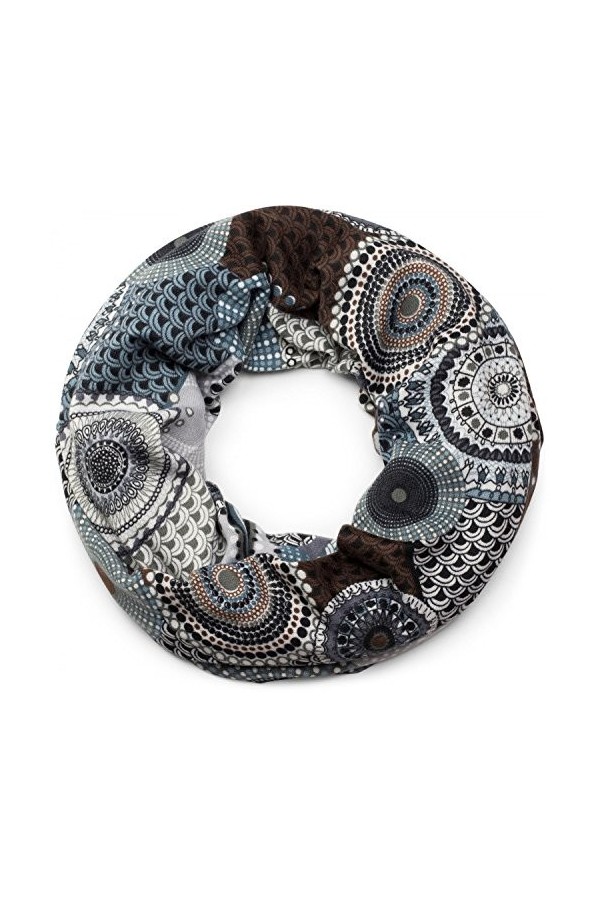styleBREAKER snood rond tricoté avec imprimés de style ethnique africain, écharpe, femme 01017042, couleur:Marron-Bleu-Blanc